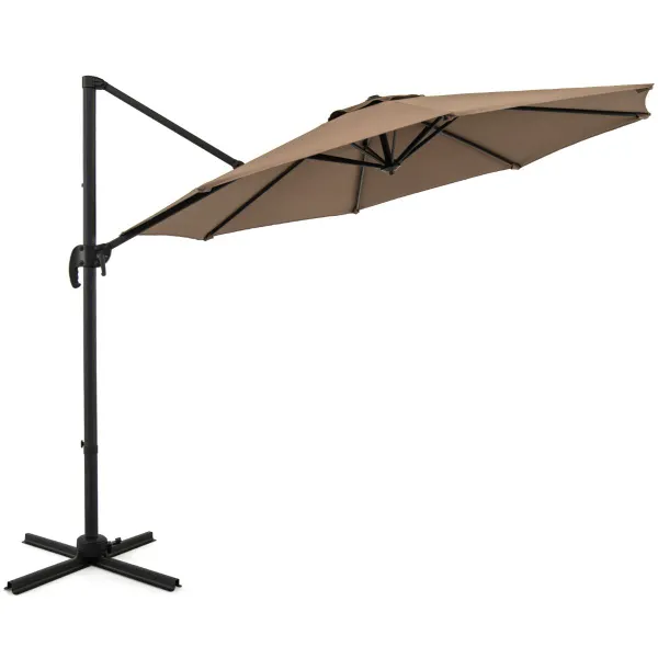 Guarda-sol Redondo 294x247cm Suspenso com Rotação 360° Base Cruzada 5 Inclinações