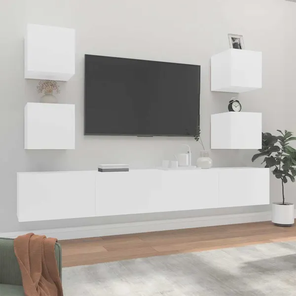 Conjunto móveis de TV 6 pcs madeira processada branco