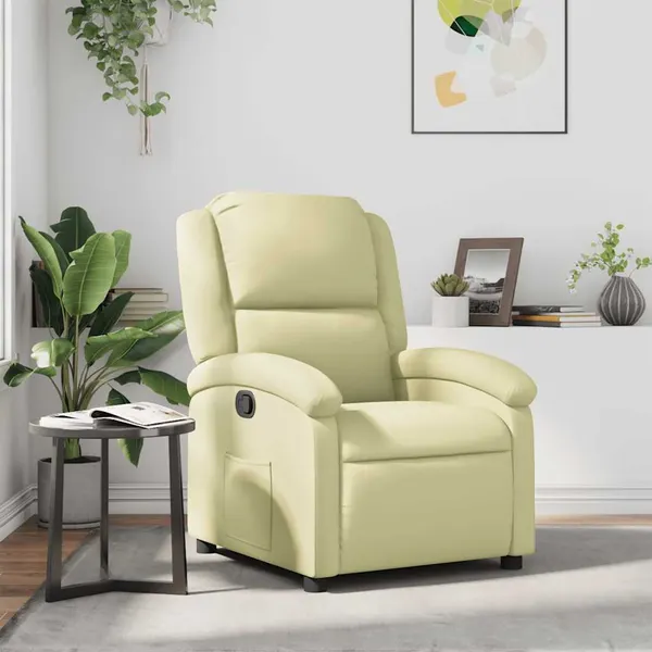 Poltrona reclinável couro genuíno cor creme