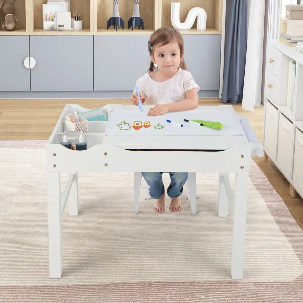 Mesa de Atividades Infantil Madeira Reversível Compartimentos 86,5x60x57cm
