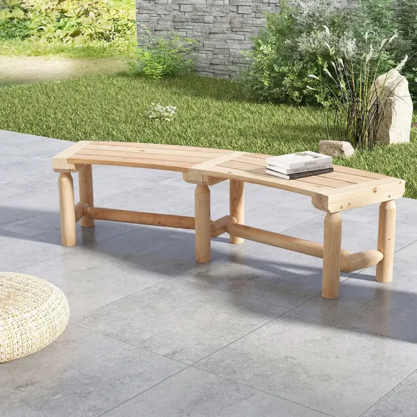 Banc Courbe Rustique en Bois Carbonisé pour 2 Personnes 139x36 cm