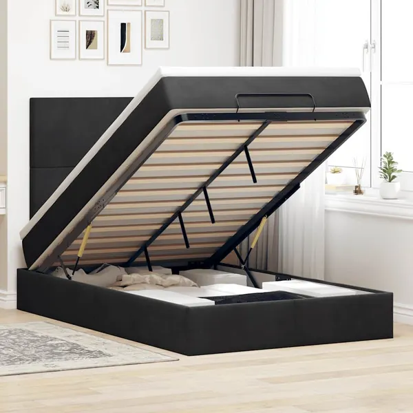 Estrutura de cama otomana com colchões 120x200 cm veludo preto
