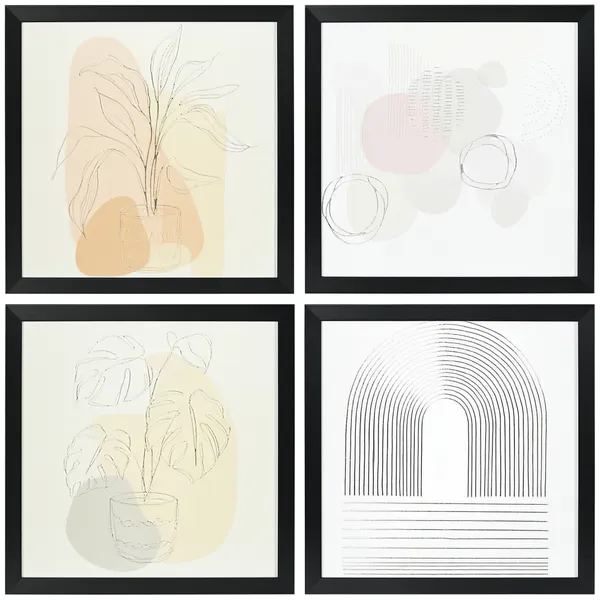 Quadro em Lona Moderno Pintura Abstrata 33x33cm Impressão de 4 Peças de Arte de Parede Decoração Elegante para Dormitório Sala de Estar Cozinha Multicor