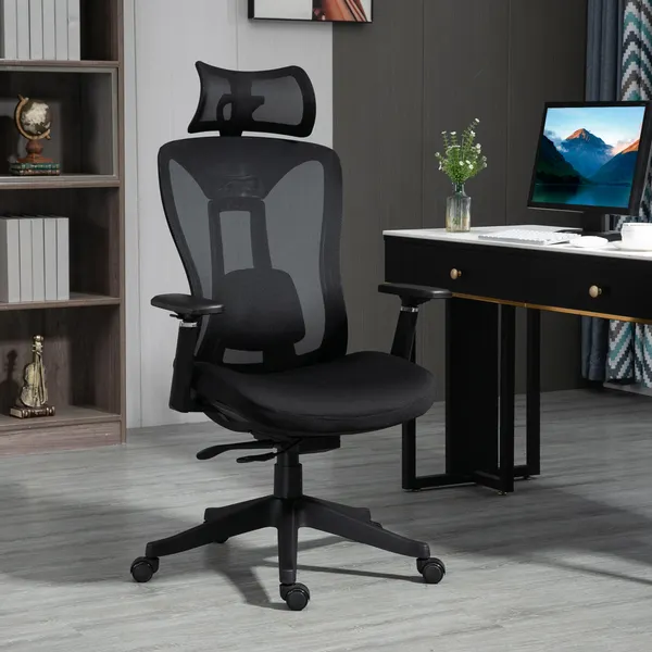 Silla de oficina de Malla Silla de oficina Reclinable con apoyo a la Cabeza ajustable Soporte Lombar y Apoyo para los Brazos Carga 150 kg 70x66x120-128 cm Negro
