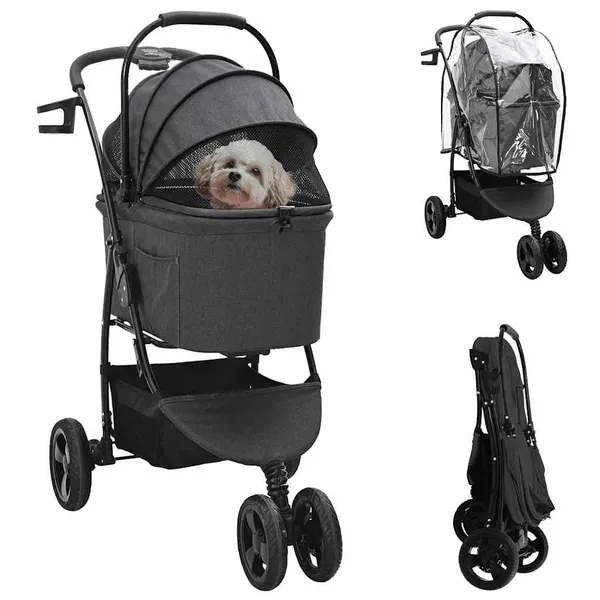 Carrinho de Pet Dobrável Preto 78 x 54 x 101 cm Poliéster