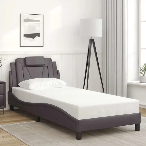 Estrutura de cama Viana sem colchão couro artificial 90x190 cm cinzento