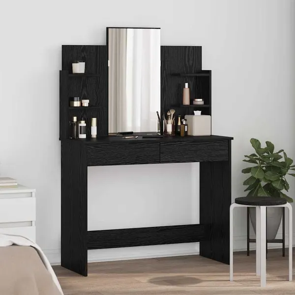 Mesa de Maquiagem com Espelho Carvalho Preto 96 x 39 x 142 cm