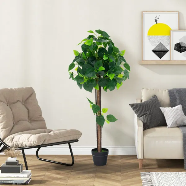 Arbre Artificiel 114 cm Plante d'Intérieur Feuilles d'Hortensia Réalistes Tronc Bois