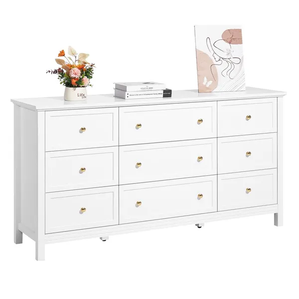 Cômoda 9 gavetas madeira minimalista branca retrô