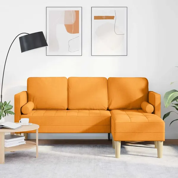 Conjunto de Sofás com almofada Amarelo Escuro Poliéster
