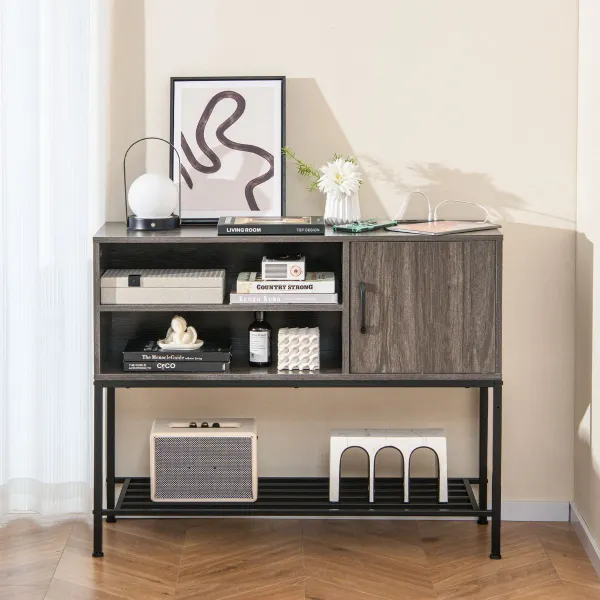 Buffet Rangement avec Casier à Vin Amovible et Étagères - Style Industriel