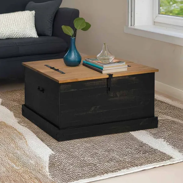 Caixa de arrumação HALDEN 91x91x47 cm pinho maciço preto