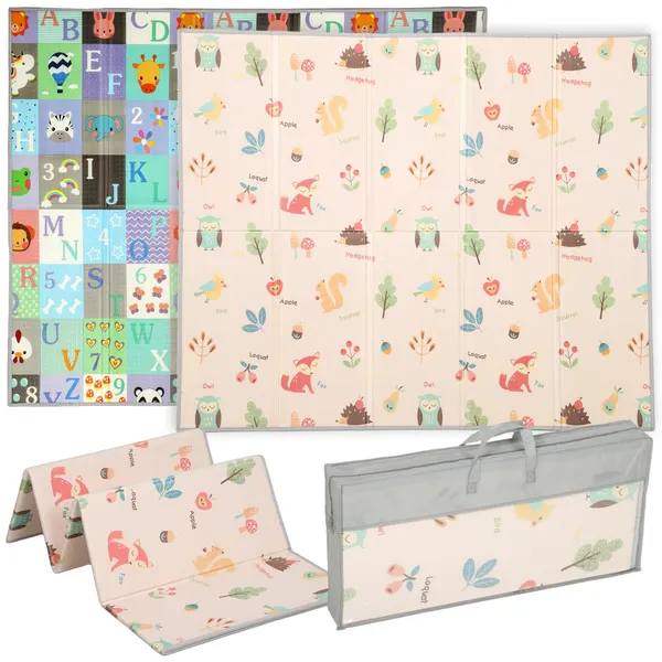Tapete de Brincar para Bebés Tapete de Bebés Acolchoado e Dobrável 176,5x148x1 cm Reversível Impermeável com Bolsa de Transporte Multicor
