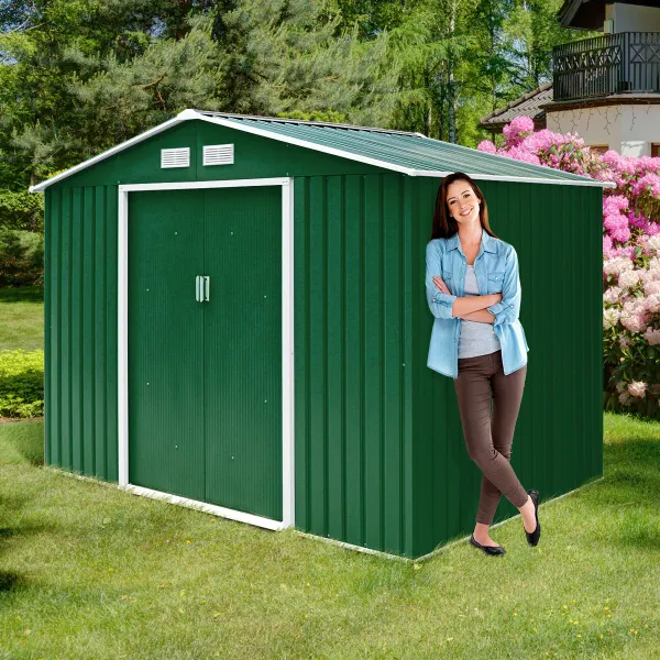 Cobertizo de Jardín 213x127x185cm en Chapa de Acero Galvanizado | Verde/Gris