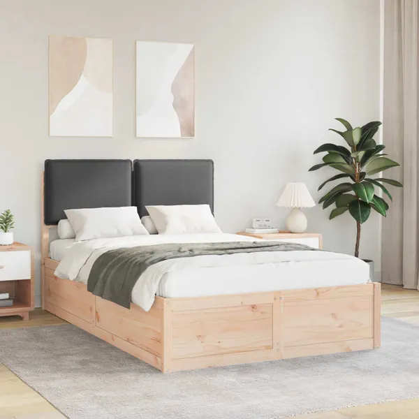 Estrutura de Cama com Cabeceira Estofada Cinza Escuro