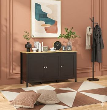 Essenza Aparador Preto Madeira 120cm 2 Armários Sala Jantar