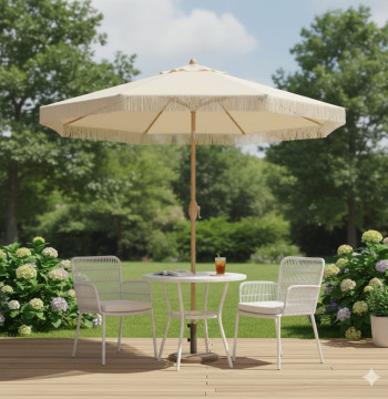 Parasol Jardin Essenza Polyester Crème Ø265x244cm Boho Franges