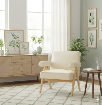 Poltrona Essenza Couro Sintético Creme 73x70x80 cm Madeira Borracha