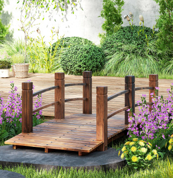 Ponte in legno con ponte ferroviario al lago 181 kg Ponte decorativo al cortile 152.5x67x48 cm Legno carbonizzato