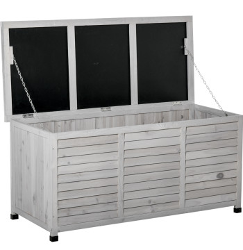 Baú de Almacenamiento Baú de Madeira de Jardín con Tampa Abatible y Diseño de Persiana 127x56x60 cm Cinzento