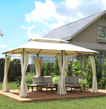 Jardin Pergola 397x297x265 cm Pergola extérieure avec double plafond muraux latéraux Résistant à l'eau Pergola pour crème de patio