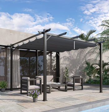 Giardino Pergola 300x300x223 cm con Rivestimento in Poliestere retrattile e Struttura esterna in alluminio Corte Grigio