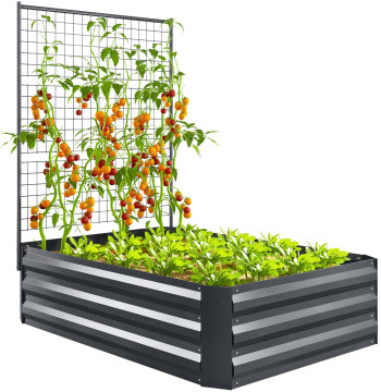 Grande boîte de plantation extérieure Boîte de plantation en acier galvanisé avec Trellis pour les plantes de forage et fond ouvert pour balcon Courtyard 80x115x125 cm Gris foncé