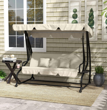 Garden Balloon Bank Balloon Bank 3 Places Garden Balloon convertible en lit avec auvent réglable porte latérale et 2 coussin charge 340 kg 200x120x164 cm Crème