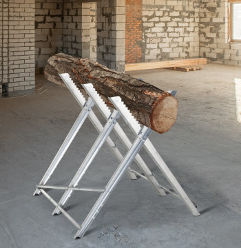 Cavalete pour sciage pliable avec hauteur réglable Cavalete avec structure métallique triangulaire support bois charge100 kg 83x83x79 cm argent