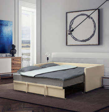 Cama Individual Dupla 2 em 1 com Base Metálica Estofada em Veludo e Cama Inferior Extraível com Rodas para Colchões de 90x190 cm Carga 350 kg Creme