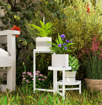 Supporto di 3 livelli pieghevoli per le piante metalliche con 3 scaffalature Redwave per vasi interne ed esterne 40x40x42 cm Bianco