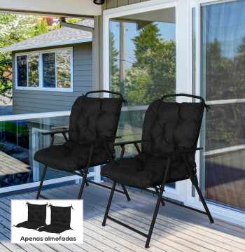 Set de 2 coussins de chaise 50x98x8 cm Chaise extérieure Pads avec dossier 6 Cordes de fixation pour jardin Terrasse Balcon noir