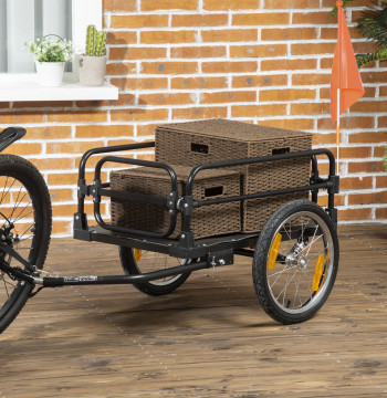 Reboque de Carga para Bicicletas Reboque para Bicicletas Desmontável com 2 Rodas Refletores Bandeira e Estrutura com Amortecimento Capacidade de 70L Carga 40 kg 125x64x53,5 cm Preto