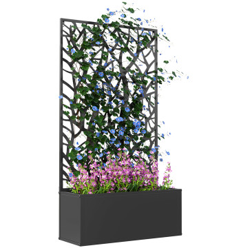 Fleur en métal d'extérieur avec écran de confidentialité avec fleur murale Ramos décorative ou indépendante pour balcon de cour 61x23x113 cm Noir