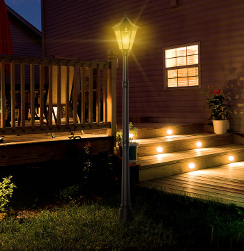 Lampada solare Lampada solare esterna con pannello solare Connect e Disconnettere i templi automatici resistente, Struttura in alluminio IP44 per balcone Patio 22x22x194 cm Nero