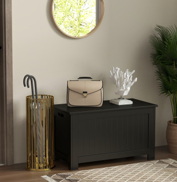 Baú de Armazenamento de Madeira Baú de Arrumação com Dobradiça de Segurança para Dormitório Sala de Estar Carga Máxima 20 kg 81x40x46 cm Preto