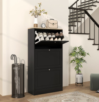 Mobile Input Slippery Cabinet Modern Slippery con 3 cassetti e cesoie regolabili per 18 coppie di scarpe per Corridor Input 60x23.5x115 cm Nero