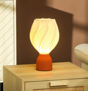 Candeeiro de Mesa de Cabecera con pantalla de impresión 3D Candeeiro de Mesa con Diseño de Pétalas con Luz Quente para cuarto salón de estar Ø16,5x28 cm Blanco