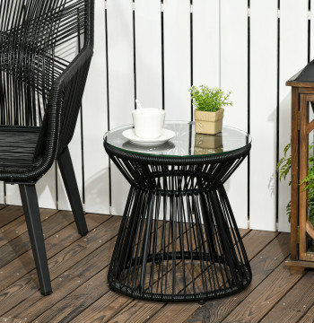 Tabella Tavolino Tavolino con Tavolino in vetro temperato e struttura in metallo carico massimo 30 kg per Courtyard Garden Balcone Ø40x42 cm Nero