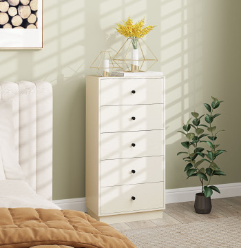 Cómoda com 5 Gavetas Cómoda de Quarto Estreita com Anti-Tombo Gaveteiro Alto para Sala de Estar Corredor 47x29x95 cm Branco