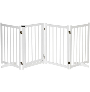 Barrera para perros plegables Barrera para perros pequeños y medianos de 4 Paneles con Puerta Barrera de Seguridad en Madeira para Escadas y Corredores 237,5x36x80 cm Blanco