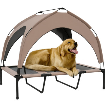 Letto per cani alto con letto di attesa per cani medi con struttura in acciaio e borsa di trasporto per interni e esterni 106x76x94 cm marrone chiaro