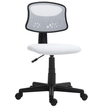 Cadeira de Escritório sem Apoio para os Braços Cadeira de Escritório Giratória com Encosto de Malha Respirável Altura Ajustável Carga 120 kg 43x48x78-88 cm Branco