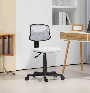Cadeira de Escritório sem Apoio para os Braços Cadeira de Escritório Giratória com Encosto de Malha Respirável Altura Ajustável Carga 120 kg 43x48x78-88 cm Branco