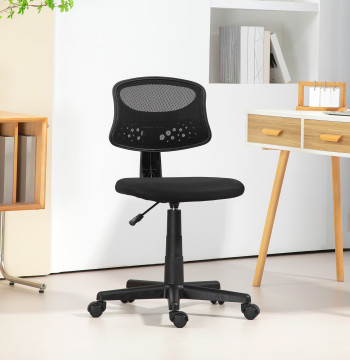 Cadeira de Escritório sem Apoio para os Braços Cadeira de Escritório Giratória com Encosto de Malha Respirável Altura Ajustável Carga 120 kg 43x48x78-88 cm Preto