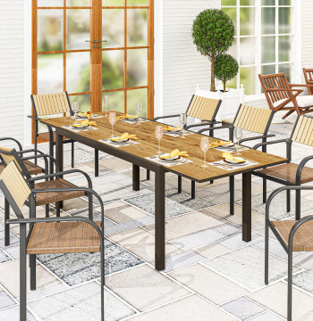 Tavolo da pranzo allungabile da giardino Tavolo allungabile regolabile 160-240 cm con bordo in alluminio carico 70 kg Tavolo rettangolare per 6-8 persone per Courtyard Brown Balcone