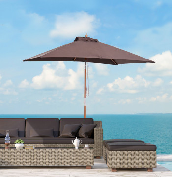 Chapéu de Sol de Jardín 200x150x230 cm Chapéu de Sol Retangular Inclinable con Polia Doble Teto y Mastro Desmontable de Madeira para Terraço Pátio Marrom