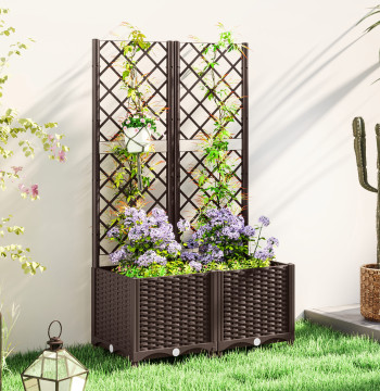Fleur avec PP Trellis Grande fleur extérieure avec drainage et large espace pour les plantes Treparador Vase avec support de jardin Patio Terrasse 80x40x135 cm Marron