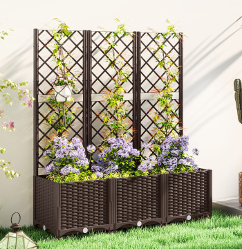 Fleur avec PP Trellis Grande fleur extérieure avec drainage et grand espace pour les plantes Treparador Vase avec support de jardin Patio Terrasse 120x40x135 cm Marron