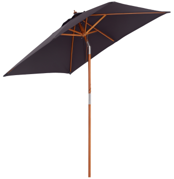 Chapeau de soleil de jardin 200x150x230 cm Inclination Chapeau de soleil rectangulaire avec double plafond en polya et mât de bois inmontable pour terrasse Courtyard gris foncé